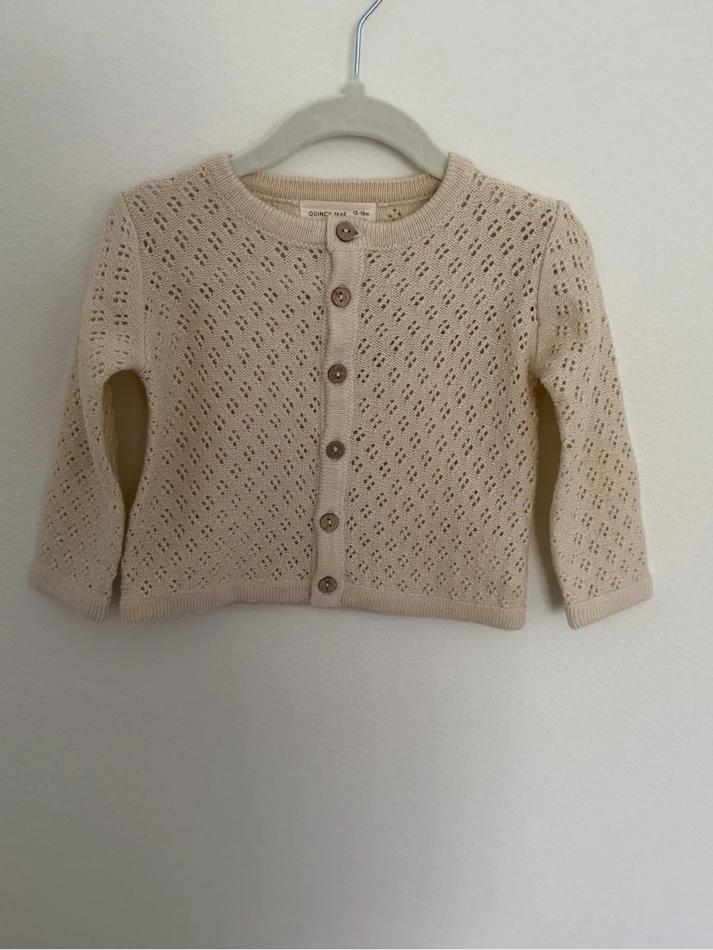 Quincy Mae Openwork Knit Baby Cardigan - Beige 12-18 months NWOT